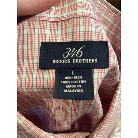 Brooks Brothers 346 Men's Button Up Shirt Non-Iron Red Plaid Size Large - Picture 4 of 8